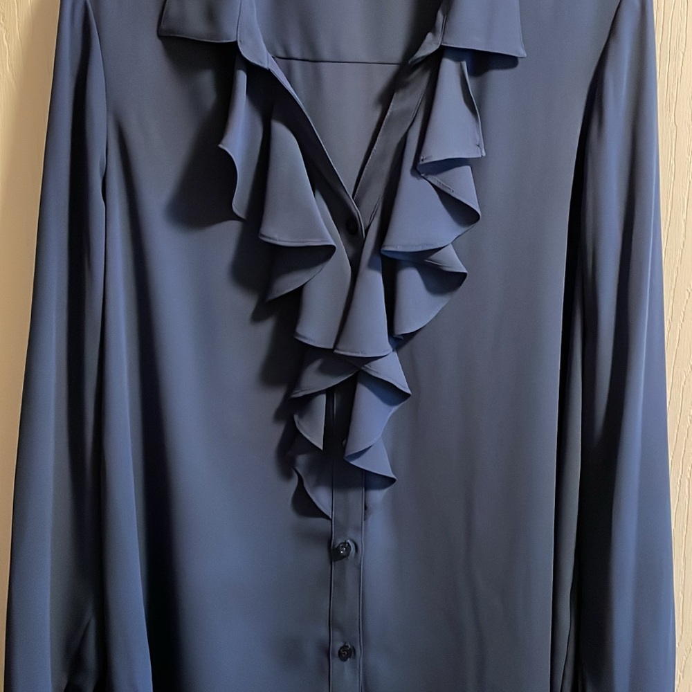 Elegant Navy Ruffle Blouse